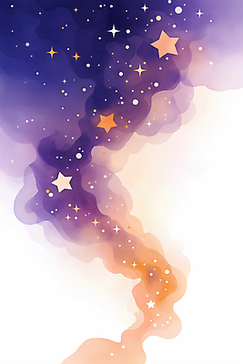 JPG 구름 별 일러스트 밤하늘 수채화 사람없음 보라색 주황색 야간 은하수 국내일러스트 AI일러스트 AI콘텐츠 자연요소 컬러 자연 하늘 파일형식
