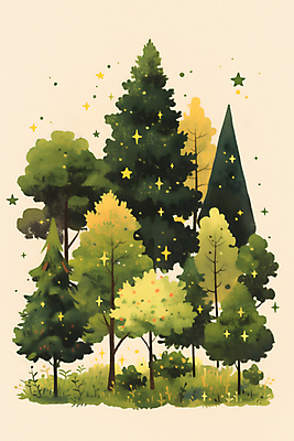 JPG 나무 포스터 일러스트 자연 동화 사람없음 초록색 반짝임 풀 숲 국내일러스트 AI일러스트 AI콘텐츠 식물 컬러 모션 생태계 파일형식