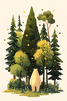 JPG 나무 포스터 일러스트 곰 자연 동화 사람없음 초록색 풀 숲 국내일러스트 AI일러스트 AI콘텐츠 식물 동물 컬러 포유류 생태계 파일형식