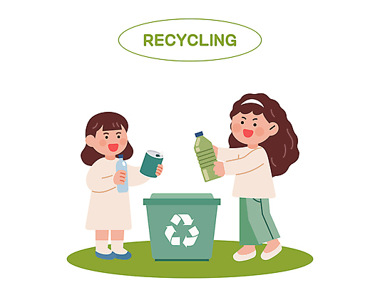 전신 여자 어린이 일러스트 협력 미소 들기 소녀 두명 자연보호 환경 재활용 쓰레기통 캔 분리수거 플라스틱병 소녀만 국내일러스트 AI파일 모션 자연 표정 사람 보호 플라스틱 친환경 병_담는 여자만 어린이만 파일형식 벡터