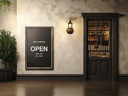PSD 식물 편집이미지 액자 조명 안내 간판 프레임 사람없음 문 상점 디지털합성 편집소스 영업시간 이미지편집 편집실사 시간 CG 파일형식