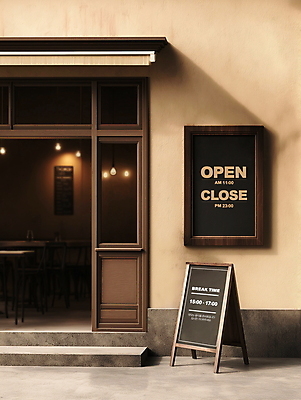 PSD 편집이미지 액자 출입구 안내 간판 프레임 사람없음 상점 디지털합성 편집소스 영업시간 이미지편집 편집실사 시간 CG 파일형식