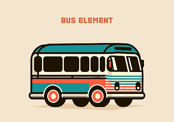 교통수단 한대 일러스트 버스 대중교통 사람없음 빨간색 빈티지 클래식 복고 청록색 엘리먼트 국내일러스트 AI파일 1 육상교통 컬러 교통 컨셉 파일형식 벡터