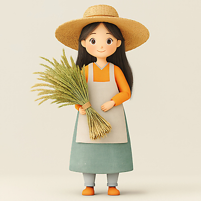 JPG 전신 여자 농업 일러스트 한명 미소 들기 성인 농장 수확 농부 밀 밀짚모자 농업인의날 성인여자한명만 국내일러스트 AI일러스트 AI콘텐츠 직업 모자_잡화 1 기념일 산업 모션 곡류 표정 사람 여자한명만 성인여자만 파일형식