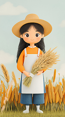 JPG 전신 여자 농업 일러스트 한명 미소 들기 성인 농장 수확 농부 밀 밀짚모자 농업인의날 성인여자한명만 국내일러스트 AI일러스트 AI콘텐츠 직업 모자_잡화 1 기념일 산업 모션 곡류 표정 사람 여자한명만 성인여자만 파일형식
