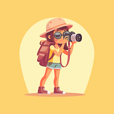 JPG 전신 모자 여자 어린이 여행 가방 일러스트 한명 미소 소녀 선글라스 노란색 여행객 카메라 사진촬영 탐험 모험가 소녀한명만 국내일러스트 AI일러스트 AI콘텐츠 1 잡화 안경 컬러 표정 사람 전자제품 촬영 여자한명만 소녀만 파일형식