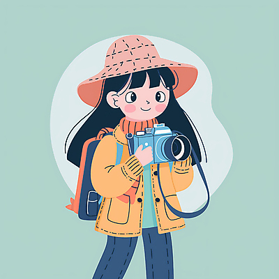 JPG 모자 옷 여자 어린이 여행 가방 일러스트 한명 미소 들기 소녀 상반신 카메라 탐험 모험가 민트색 소녀한명만 국내일러스트 AI일러스트 AI콘텐츠 1 잡화 컬러 모션 표정 사람 전자제품 여자한명만 소녀만 파일형식