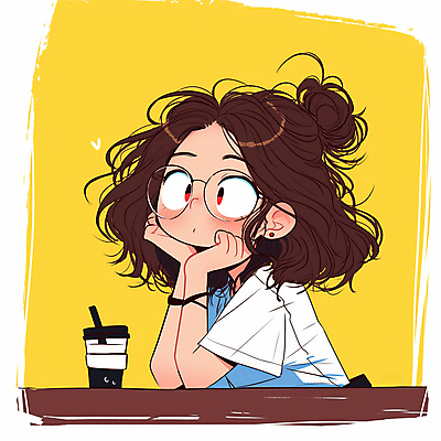 JPG 여자 안경 음료 어린이 일러스트 팔찌 한명 소녀 상반신 노란색 귀여움 턱괴기 만화 소녀한명만 국내일러스트 AI일러스트 AI콘텐츠 1 잡화 컬러 컨셉 장신구 모션 사람 여자한명만 소녀만 파일형식