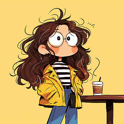 JPG 긴머리 여자 안경 음료 어린이 일러스트 탁자 한명 소녀 상반신 노란색 귀여움 재킷 만화 소녀한명만 국내일러스트 AI일러스트 AI콘텐츠 1 헤어스타일 잡화 컬러 가구 컨셉 사람 외투 여자한명만 소녀만 파일형식