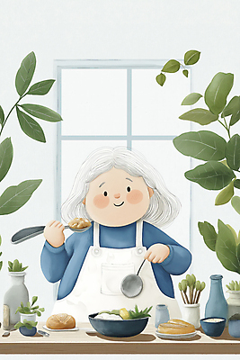 JPG 그릇 여자 노년 행복 잎 채소 일러스트 식재료 창문 주방용품 건강 요리 한명 미소 들기 상반신 주방 주걱 스튜 건강식 노인여자한명만 국내일러스트 AI일러스트 AI콘텐츠 식물 1 식기 감정 음식 생활용품 모션 표정 사람 성인 여자한명만 노인여자만 파일형식