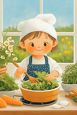 JPG 여자 꽃 행복 어린이 채소 일러스트 창문 주방용품 건강 요리사모자 요리 한명 미소 소녀 상반신 주방 가스레인지 냄비 포근함 건강식 소녀한명만 국내일러스트 AI일러스트 AI콘텐츠 식물 모자_잡화 1 감정 음식 생활용품 표정 사람 요리사 가전제품 레인지 감각 솥 여자한명만 소녀만 파일형식