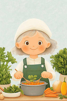 JPG 그릇 여자 노년 행복 할머니 채소 일러스트 주방용품 건강 요리 한명 미소 상반신 주방 당근 냄비 나무숟가락 건강식 노인여자한명만 국내일러스트 AI일러스트 AI콘텐츠 1 식기 감정 음식 생활용품 뿌리채소 표정 사람 성인 숟가락 솥 여자한명만 노인여자만 파일형식