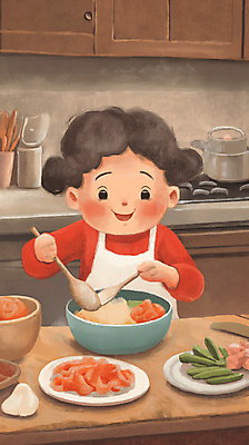 JPG 그릇 접시 여자 행복 어린이 채소 일러스트 주방용품 건강 요리 한명 미소 소녀 상반신 주방 포근함 나무숟가락 건강식 베이지색 섞기 소녀한명만 국내일러스트 AI일러스트 AI콘텐츠 1 식기 감정 음식 컬러 생활용품 표정 사람 숟가락 감각 여자한명만 소녀만 파일형식