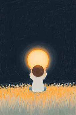 JPG 전신 남자 어린이 일러스트 밤하늘 동화 한명 소년 잔디 빛 어둠 고요 꿈 보름달 달빛 소년한명만 동심 국내일러스트 AI일러스트 AI콘텐츠 식물 1 하늘 사람 달 야간 남자한명만 소년만 파일형식