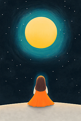 JPG 전신 여자 어린이 일러스트 밤하늘 동화 한명 소녀 잔디 빛 어둠 고요 꿈 보름달 달빛 소녀한명만 동심 국내일러스트 AI일러스트 AI콘텐츠 식물 1 하늘 사람 달 야간 여자한명만 소녀만 파일형식