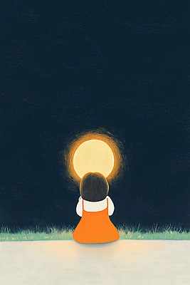 JPG 전신 여자 어린이 일러스트 밤하늘 동화 한명 소녀 잔디 빛 어둠 고요 꿈 보름달 달빛 소녀한명만 동심 국내일러스트 AI일러스트 AI콘텐츠 식물 1 하늘 사람 달 야간 여자한명만 소녀만 파일형식