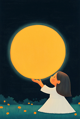 JPG 전신 여자 꽃 어린이 일러스트 밤하늘 동화 한명 소녀 잔디 빛 어둠 고요 꿈 보름달 달빛 소녀한명만 동심 국내일러스트 AI일러스트 AI콘텐츠 식물 1 하늘 사람 달 야간 여자한명만 소녀만 파일형식