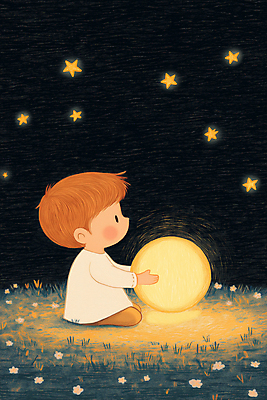 JPG 전신 남자 별 어린이 꽃밭 일러스트 밤하늘 동화 한명 소년 잔디 빛 어둠 고요 꿈 보름달 달빛 별빛 소년한명만 동심 국내일러스트 AI일러스트 AI콘텐츠 자연요소 식물 1 꽃 하늘 사람 달 야간 남자한명만 소년만 파일형식