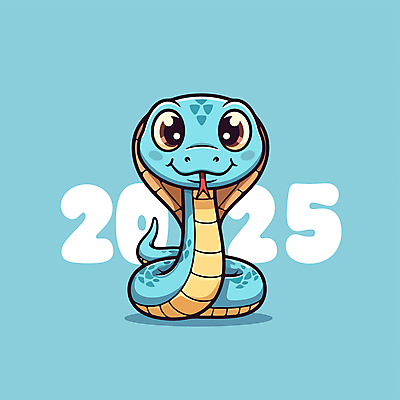 캐릭터 일러스트 새해 사람없음 파란색 숫자 귀여움 뱀띠 뱀 2025년 을사년 국내일러스트 일러캐릭터 푸른뱀 푸른뱀캐릭터 AI파일 문자 컬러 컨셉 파충류 십이지신 연도 뱀캐릭터 파일형식 벡터