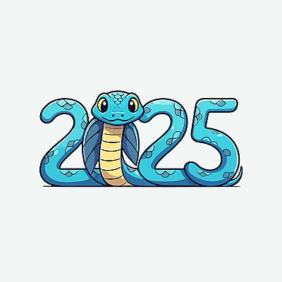 캐릭터 일러스트 새해 사람없음 파란색 숫자 귀여움 뱀띠 뱀 2025년 을사년 국내일러스트 일러캐릭터 푸른뱀 푸른뱀캐릭터 AI파일 문자 컬러 컨셉 파충류 십이지신 연도 뱀캐릭터 파일형식 벡터