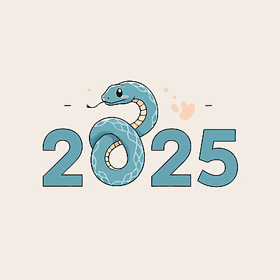 캐릭터 일러스트 새해 사람없음 파란색 숫자 귀여움 뱀띠 뱀 베이지색 2025년 을사년 국내일러스트 일러캐릭터 푸른뱀 푸른뱀캐릭터 AI파일 문자 컬러 컨셉 파충류 십이지신 연도 뱀캐릭터 파일형식 벡터