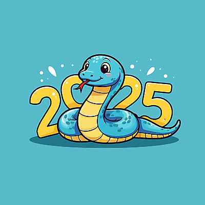 캐릭터 일러스트 새해 사람없음 파란색 숫자 귀여움 뱀띠 뱀 2025년 을사년 국내일러스트 일러캐릭터 푸른뱀 푸른뱀캐릭터 AI파일 문자 컬러 컨셉 파충류 십이지신 연도 뱀캐릭터 파일형식 벡터