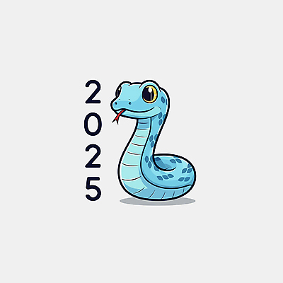 캐릭터 일러스트 새해 사람없음 파란색 숫자 귀여움 뱀띠 뱀 2025년 을사년 국내일러스트 일러캐릭터 푸른뱀 푸른뱀캐릭터 AI파일 문자 컬러 컨셉 파충류 십이지신 연도 뱀캐릭터 파일형식 벡터
