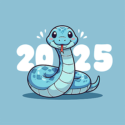 일러스트 새해 사람없음 파란색 숫자 귀여움 뱀띠 뱀 2025년 을사년 국내일러스트 푸른뱀 푸른뱀캐릭터 AI파일 문자 컬러 컨셉 파충류 십이지신 연도 뱀캐릭터 파일형식 벡터