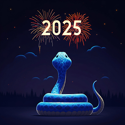 JPG 일러스트 밤하늘 새해 불꽃놀이 사람없음 축제 뱀 국내일러스트 푸른뱀 푸른뱀캐릭터 AI일러스트 AI콘텐츠 파충류 놀이 하늘 야간 뱀캐릭터 파일형식