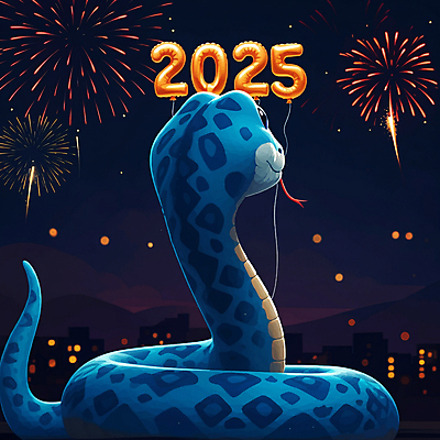 JPG 일러스트 밤하늘 새해 불꽃놀이 사람없음 축제 뱀 국내일러스트 푸른뱀 푸른뱀캐릭터 AI일러스트 AI콘텐츠 파충류 놀이 하늘 야간 뱀캐릭터 파일형식