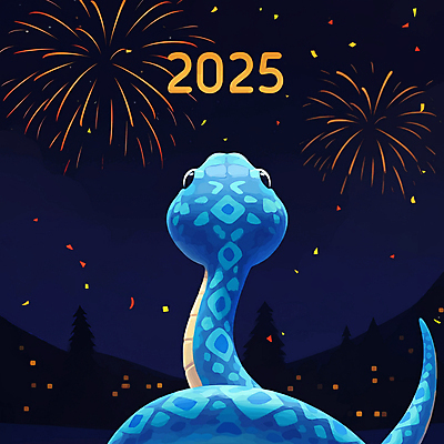 JPG 일러스트 밤하늘 새해 불꽃놀이 사람없음 축제 뱀 국내일러스트 푸른뱀 푸른뱀캐릭터 AI일러스트 AI콘텐츠 파충류 놀이 하늘 야간 뱀캐릭터 파일형식