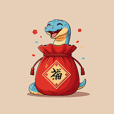 캐릭터 전통 행복 일러스트 복주머니 웃음 사람없음 빨간색 귀여움 뱀띠 뱀 행운 베이지색 일러캐릭터 푸른뱀 푸른뱀캐릭터 AI파일 감정 컬러 컨셉 파충류 전통소품 표정 십이지신 뱀캐릭터 파일형식 벡터