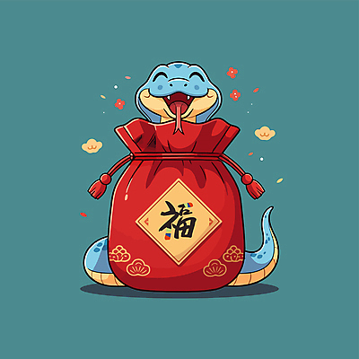 캐릭터 전통 행복 일러스트 복주머니 웃음 사람없음 빨간색 귀여움 뱀띠 뱀 행운 청록색 일러캐릭터 푸른뱀 푸른뱀캐릭터 AI파일 감정 컬러 컨셉 파충류 전통소품 표정 십이지신 뱀캐릭터 파일형식 벡터
