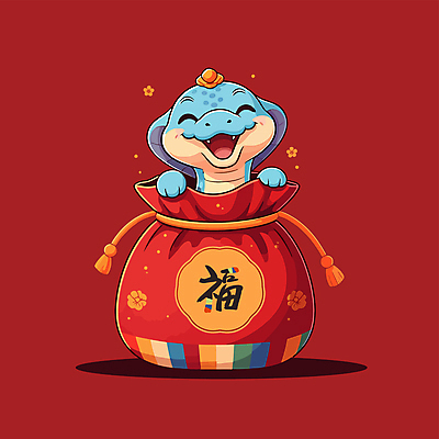 캐릭터 전통 행복 일러스트 복주머니 웃음 사람없음 빨간색 귀여움 뱀띠 뱀 행운 일러캐릭터 푸른뱀 푸른뱀캐릭터 AI파일 감정 컬러 컨셉 파충류 전통소품 표정 십이지신 뱀캐릭터 파일형식 벡터