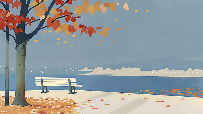 PSD 바다 섬 단풍 낙엽 가로등 벤치 일러스트 하늘 단풍나무 풍경 사람없음 가을 저녁 국내일러스트 나무 계절 공공시설 잎 의자 야간 파일형식