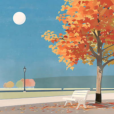 PSD 단풍 낙엽 가로등 벤치 일러스트 하늘 단풍나무 풍경 사람없음 보름달 가을 저녁 국내일러스트 나무 계절 공공시설 잎 의자 달 야간 파일형식