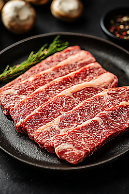 JPG 편집이미지 접시 음식 식재료 생고기 사람없음 소고기 신선 갈비 로즈메리 편집실사 AI포토 AI콘텐츠 식기 육류 허브 CG 파일형식