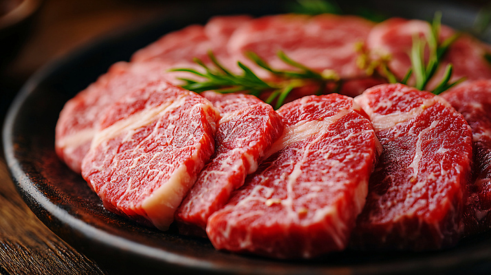 JPG 편집이미지 접시 음식 식재료 생고기 사람없음 소고기 신선 로즈메리 편집실사 AI포토 AI콘텐츠 식기 육류 허브 CG 파일형식