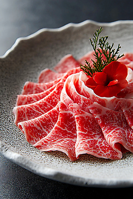 JPG 편집이미지 접시 꽃 음식 식재료 생고기 사람없음 소고기 신선 차돌박이 편집실사 AI포토 AI콘텐츠 식물 식기 육류 CG 파일형식