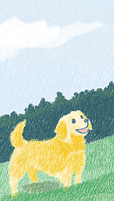 JPG 행복 여유 일러스트 잔디 사람없음 초록색 귀여움 산책 강아지 국내일러스트 AI일러스트 AI콘텐츠 식물 감정 컬러 컨셉 휴식 반려동물 개 파일형식