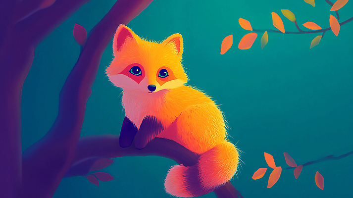 JPG 편집이미지 상상 자연 나뭇잎 사람없음 나뭇가지 숲 디지털합성 여우 색감 편집실사 AI컴퓨터그래픽 AI콘텐츠 나무 잎 포유류 CG 생태계 파일형식