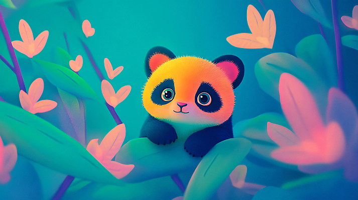 JPG 편집이미지 잎 상상 자연 사람없음 숲 판다 디지털합성 색감 편집실사 AI컴퓨터그래픽 AI콘텐츠 식물 곰 CG 생태계 파일형식