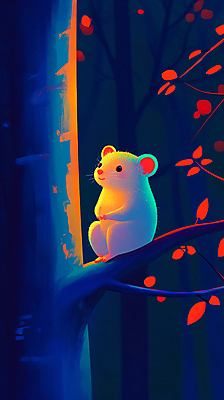 JPG 나무 편집이미지 상상 자연 나뭇잎 사람없음 나뭇가지 쥐 숲 디지털합성 색감 편집실사 AI컴퓨터그래픽 AI콘텐츠 식물 잎 설치류 CG 생태계 파일형식