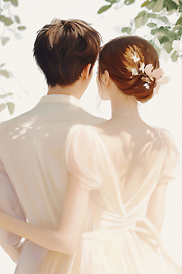 JPG 편집이미지 부부 드레스 여자 남자 웨딩드레스 결혼 잎 결혼식 사랑 턱시도 상반신 성인 두명 뒷모습 성인만 편집실사 식물 커플 옷 감정 뷰포인트 사람 정장 이벤트 CG 파일형식