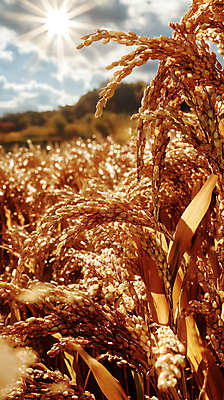 JPG 편집이미지 자연 풍경 사람없음 햇빛 벼 가을 농촌 시골 디지털합성 편집실사 AI포토 AI콘텐츠 계절 곡류 태양 CG 생태계 파일형식