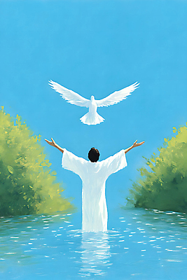 JPG 남자 기독교 일러스트 팔벌리기 한명 상반신 성인 뒷모습 반사 평화 올려보기 기도 연못 예수 비둘기 풀숲 성인남자한명만 국내일러스트 AI일러스트 AI콘텐츠 1 종교 뷰포인트 컨셉 모션 조류 사람 신_종교 숲 남자한명만 성인남자만 파일형식