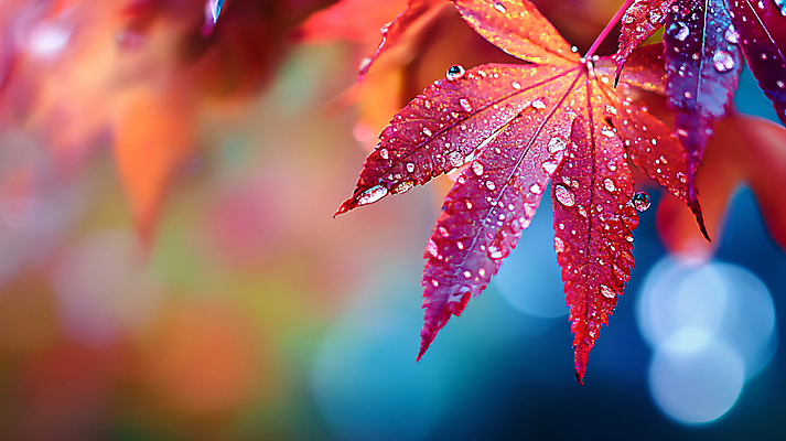JPG 편집이미지 단풍 낙엽 자연 사람없음 가을 물방울 이슬 빗방울 디지털합성 보케 편집실사 AI포토 AI콘텐츠 계절 잎 비_날씨 CG 생태계 파일형식