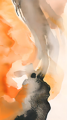 JPG 물결 곡선 일러스트 붓터치 수채화 사람없음 검은색 주황색 물감 혼합 질감 국내일러스트 AI일러스트 AI콘텐츠 선 컬러 미술도구 파일형식