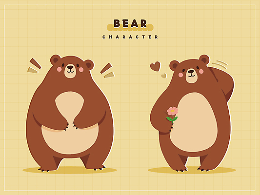 꽃 스티커 일러스트 들기 사람없음 갈색 귀여움 곰캐릭터 일러캐릭터 AI파일 식물 캐릭터 컬러 동물캐릭터 컨셉 곰 모션 파일형식 벡터