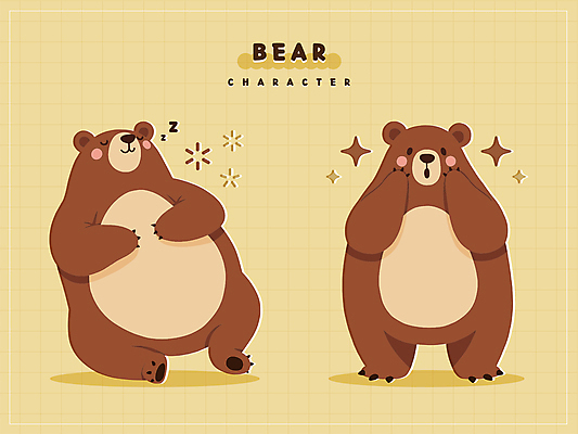 스티커 일러스트 사람없음 반짝임 갈색 귀여움 놀람 잠 곰캐릭터 일러캐릭터 AI파일 캐릭터 감정 컬러 동물캐릭터 컨셉 곰 모션 표정 파일형식 벡터